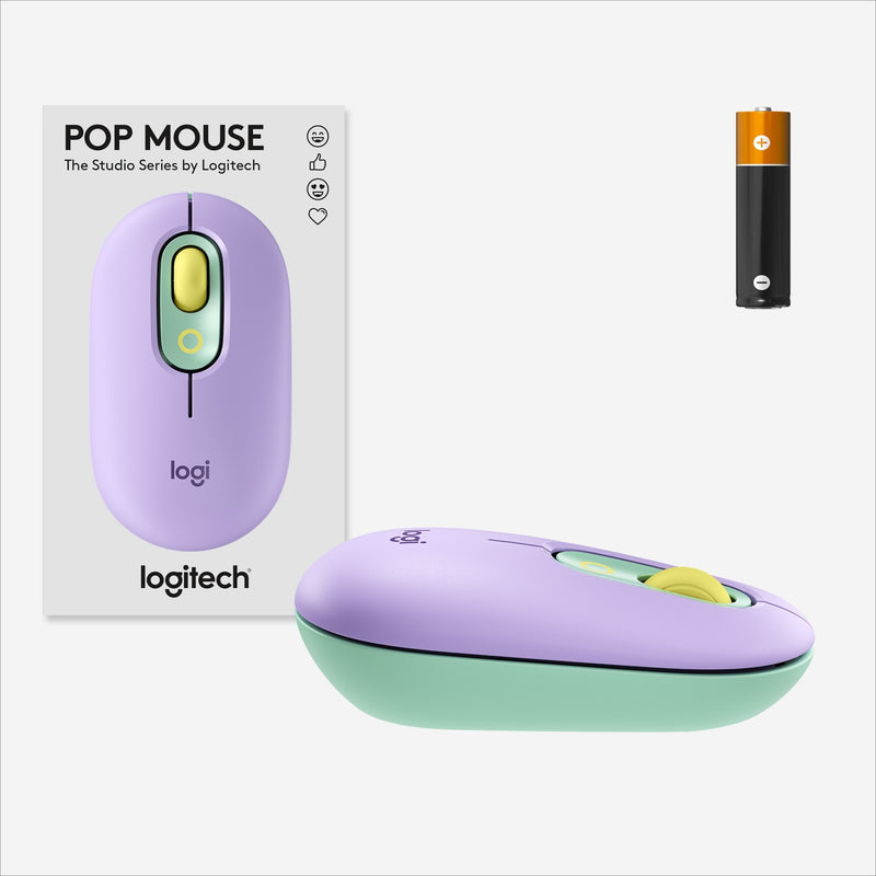 Product packaging of Logitech POP Mouse with battery