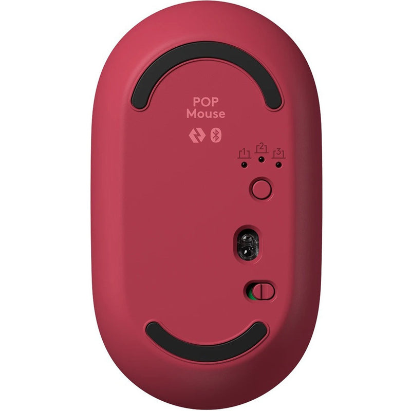 Bottom view of Logitech POP Mouse showing device switching indicators and connection button