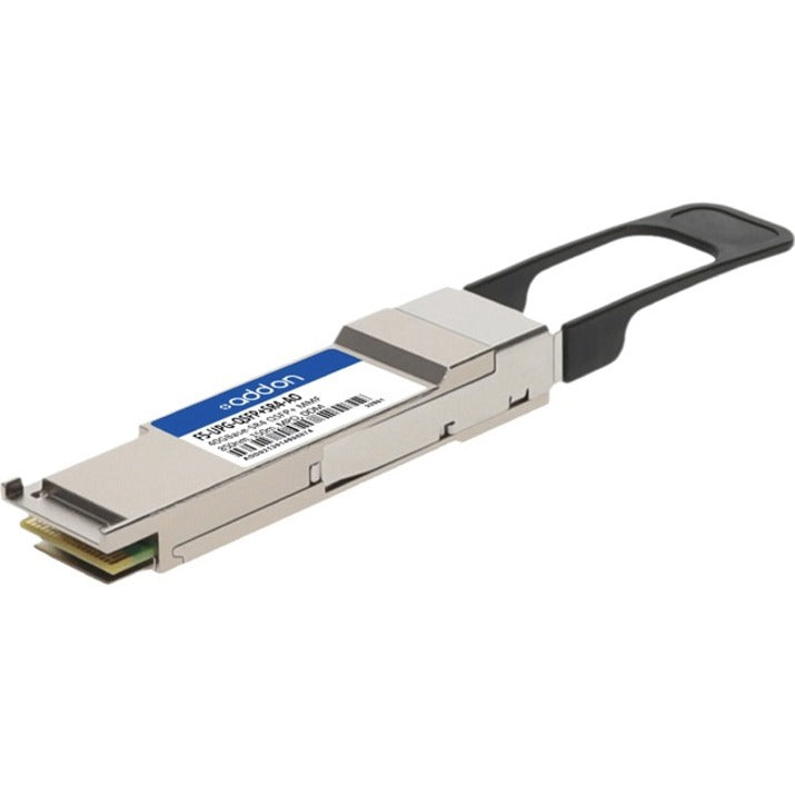 F5 Networks compatible QSFP+ transceiver module showing MPO connector interface and metal housing with blue label-alternate-image1