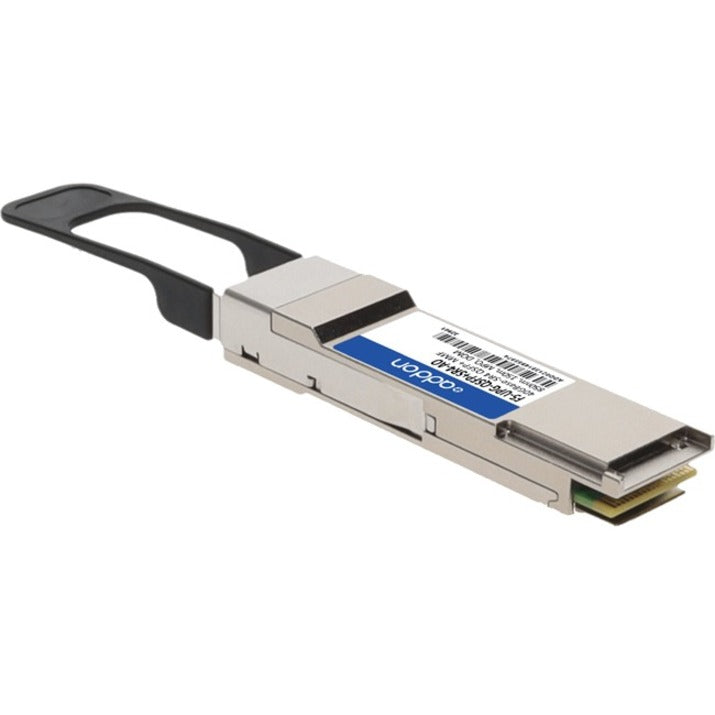 Angled view of F5 Networks QSFP+ transceiver showing thermal management features and construction quality-alternate-image3