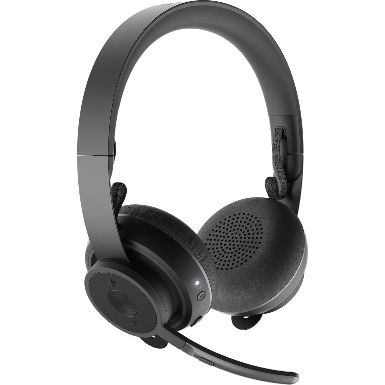 Front angle view of Logitech Zone Wireless Headset with boom microphone extended-alternate-image1