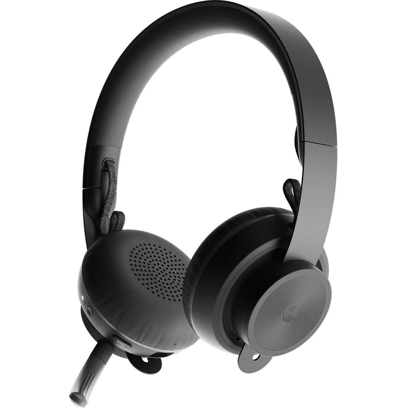 Side angle view of Logitech Zone Wireless Headset showing control panel