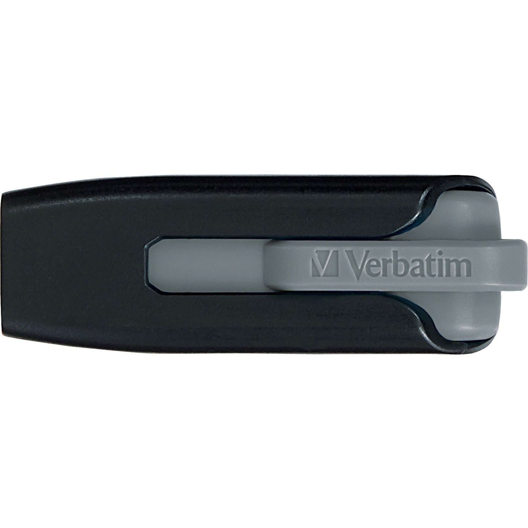 Close-up top view of Verbatim Store 'n' Go V3 USB drive showing retractable slider mechanism and branding-alternate-image2