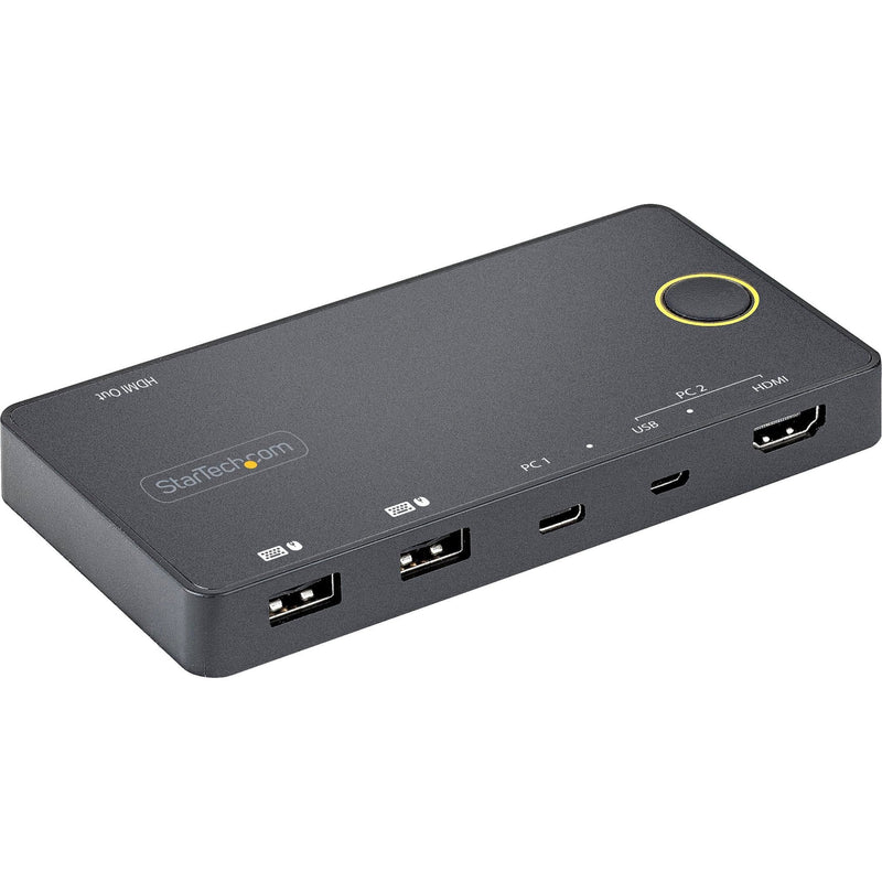 Angled view of StarTech.com KVM switch highlighting compact design