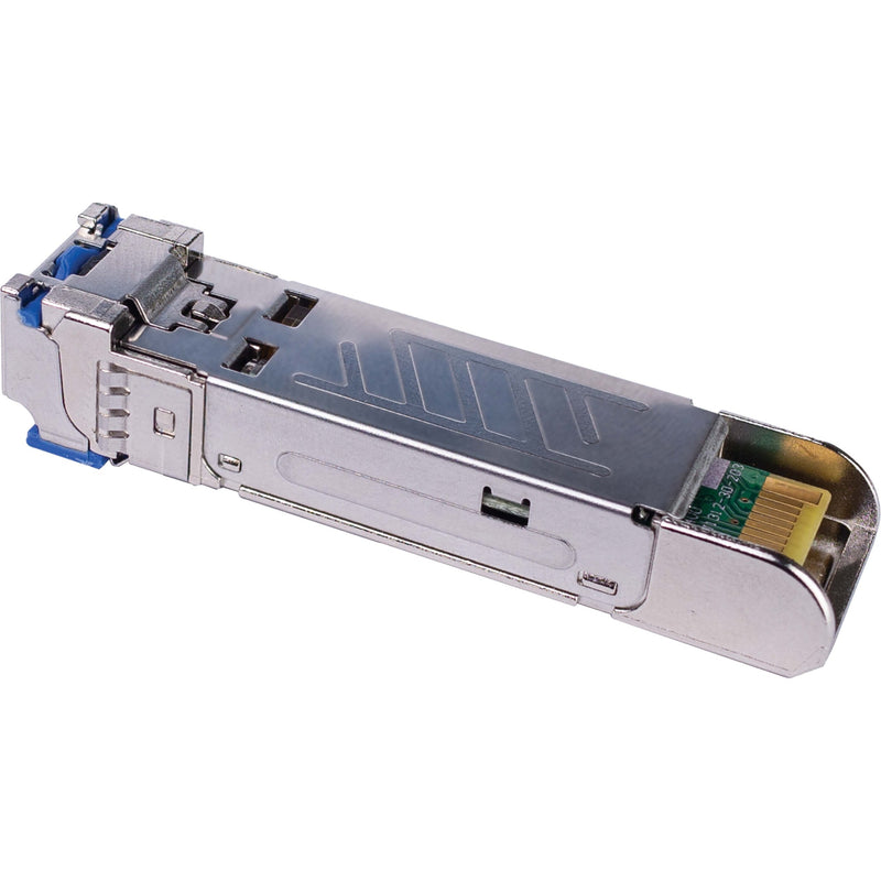 Profile view of SFP module showing hot-swap mechanism and metal construction