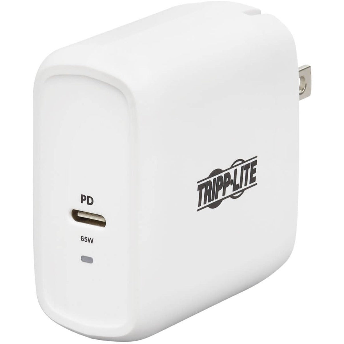 Front view of Tripp Lite 65W USB-C wall charger showing USB-C port and power indicator-alternate-image1