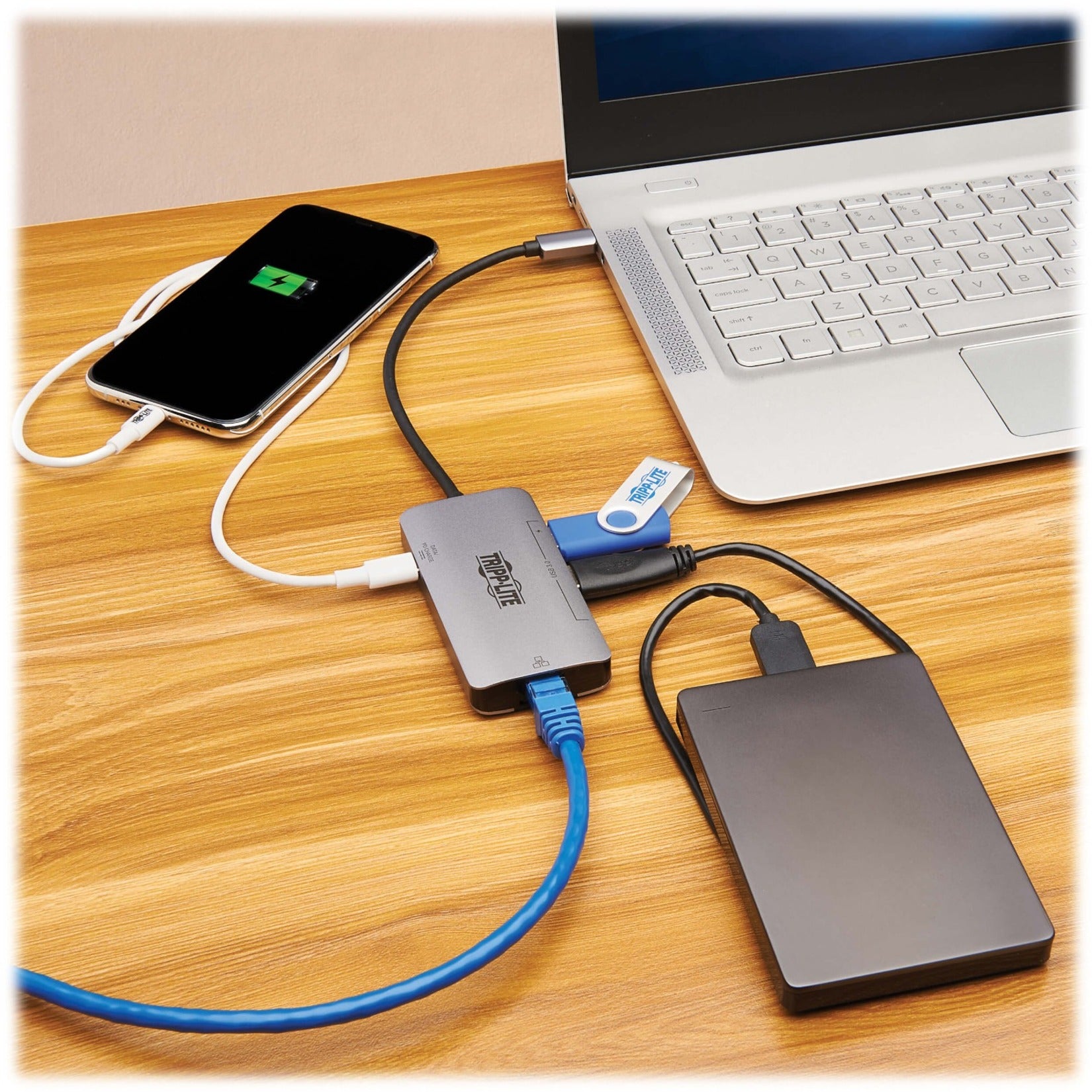 Tripp Lite USB-C hub connected to laptop with multiple devices-alternate-image9