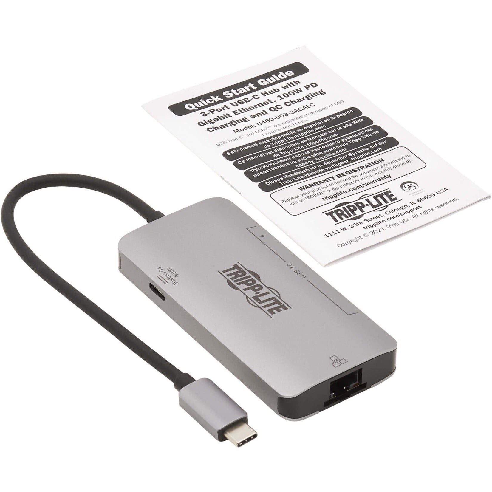 Adaptador USB/Firewire Tripp Lite U460-003-3AGALC Hub USB-C de 3 Puertos 3 Puertos USB 3.2 1 Puerto Thunderbolt