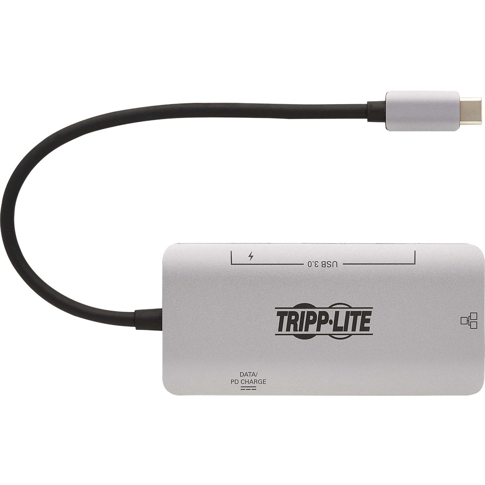 Top view of Tripp Lite USB-C hub showing integrated cable-alternate-image6