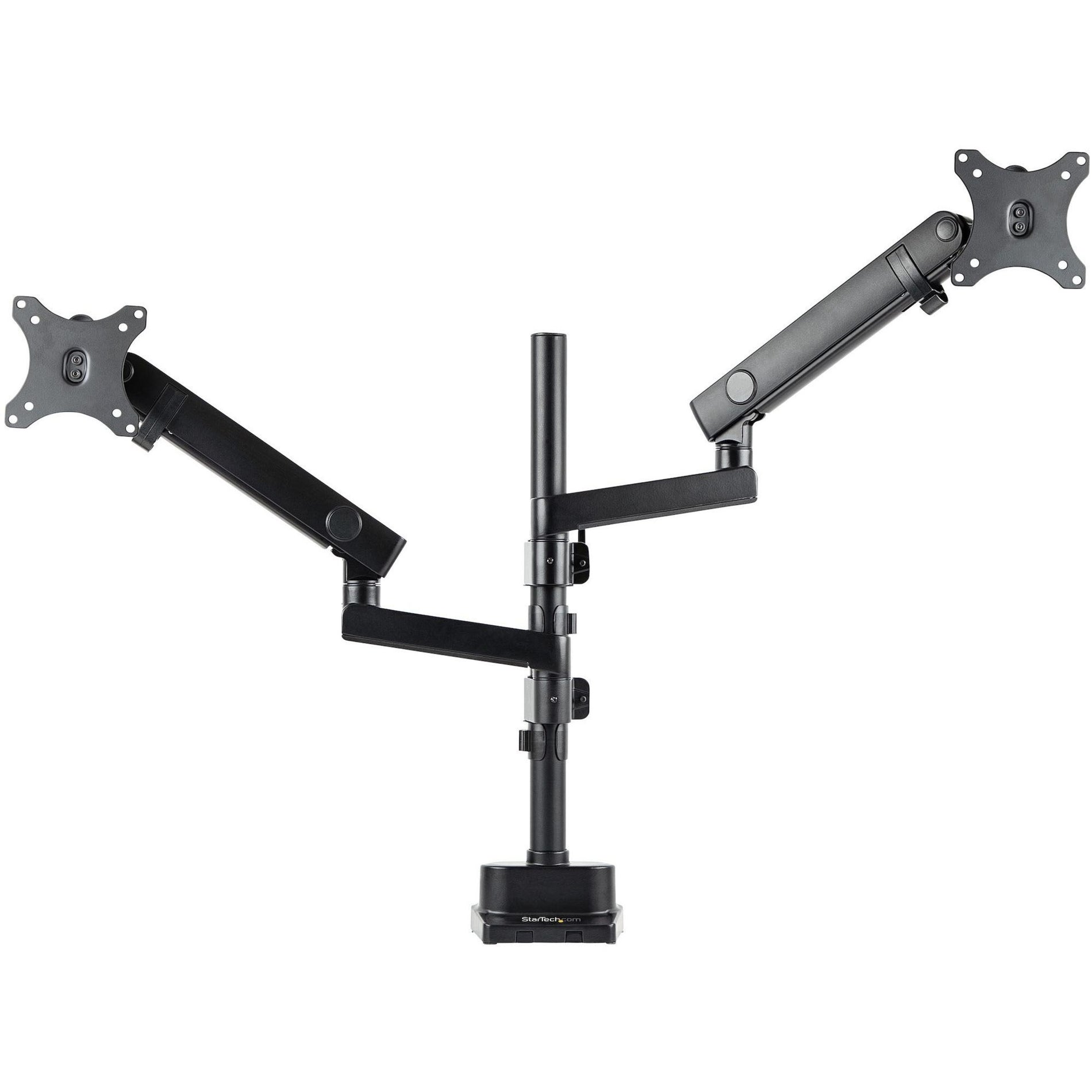 Side angle view of dual monitor mount showing independent arm positioning-alternate-image2