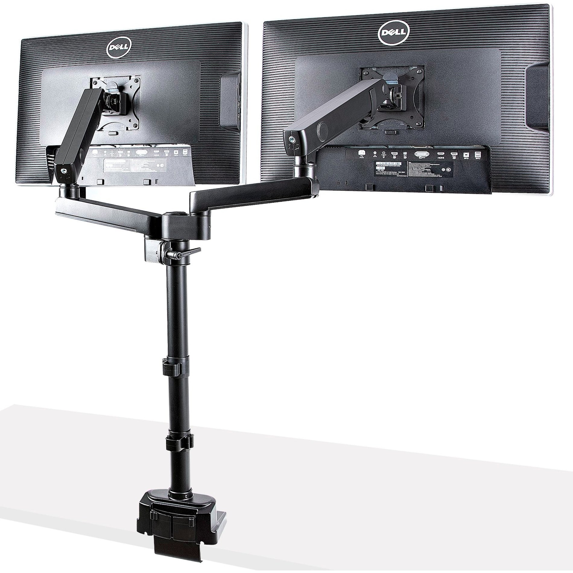 Rear view of dual monitors mounted on articulating arms-alternate-image9