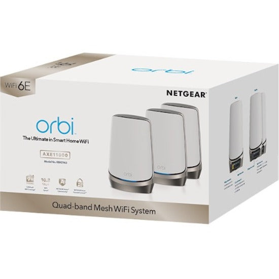 Netgear RBKE963-100NAS Orbi Quad-Band Mesh WiFi 6E System, 1ROU + 2 SAT BNDL