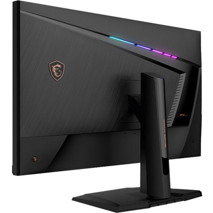 Side profile of MSI gaming monitor showing ergonomic stand and port selection