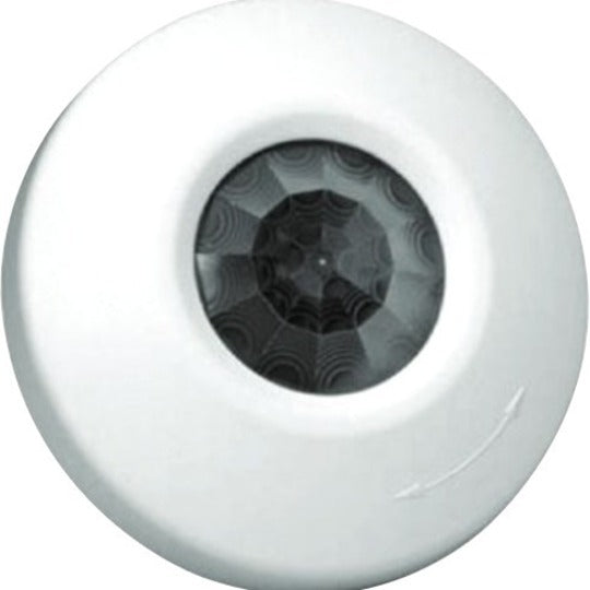 Top-down view of W Box circular ceiling mount PIR motion sensor showing white housing and dark detection lens-alternate-image1