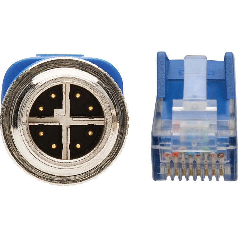 Detailed view of M12 X-Code and RJ45 connector pin configurations