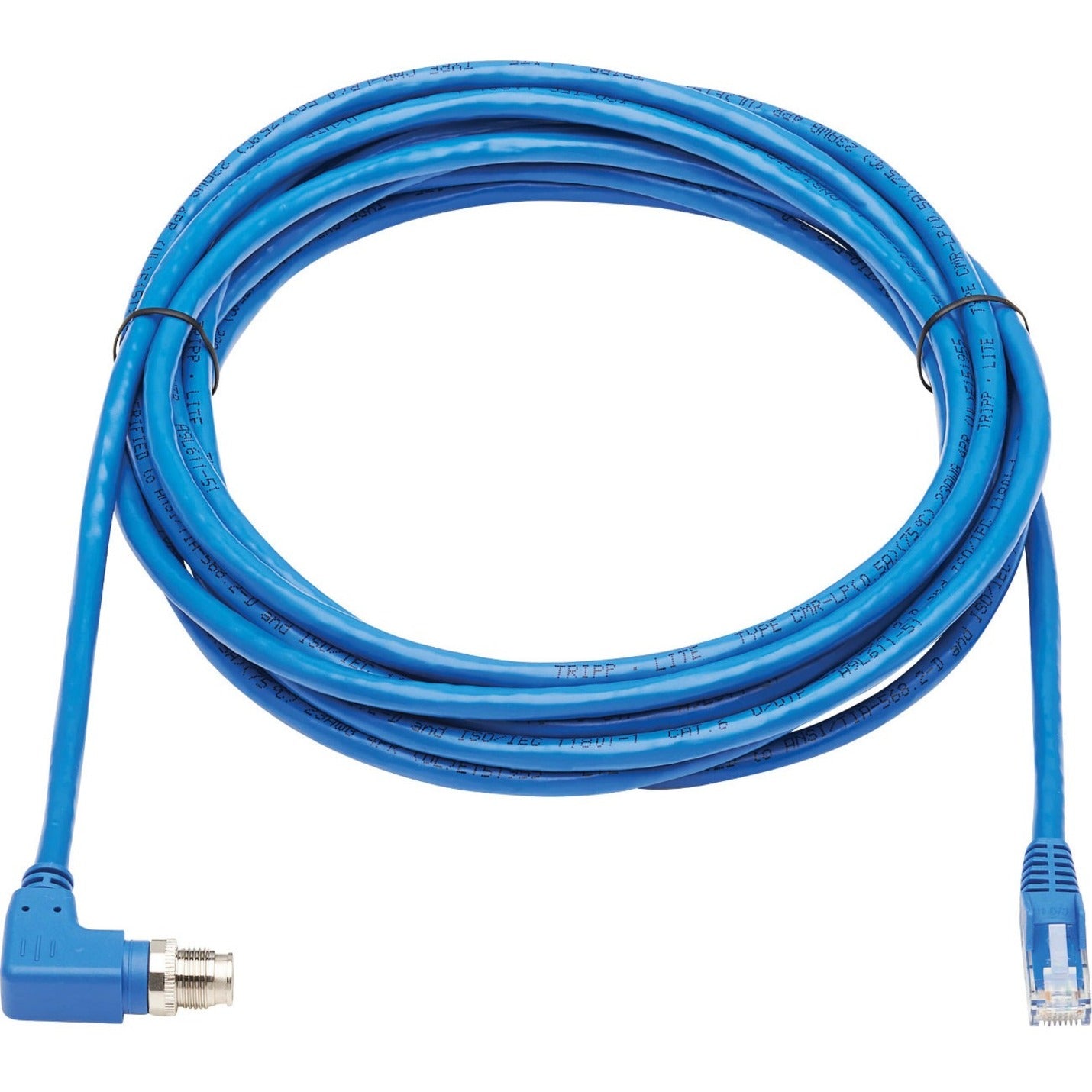 Full length view of blue Cat6 industrial ethernet cable with M12 and RJ45 connectors-alternate-image2