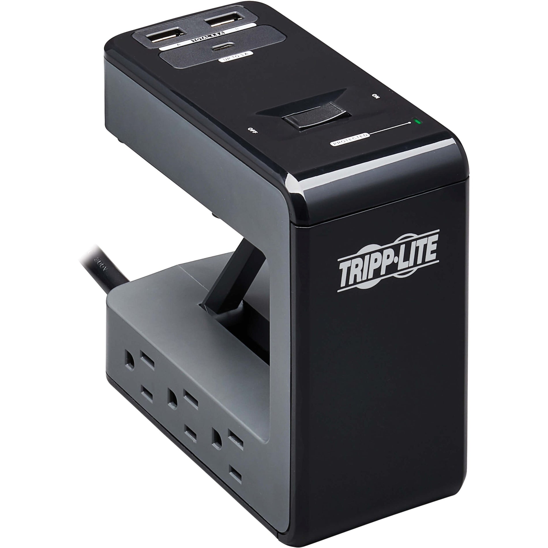 Top view of Tripp Lite surge protector showing dual USB-A ports and USB-C port configuration-alternate-image1