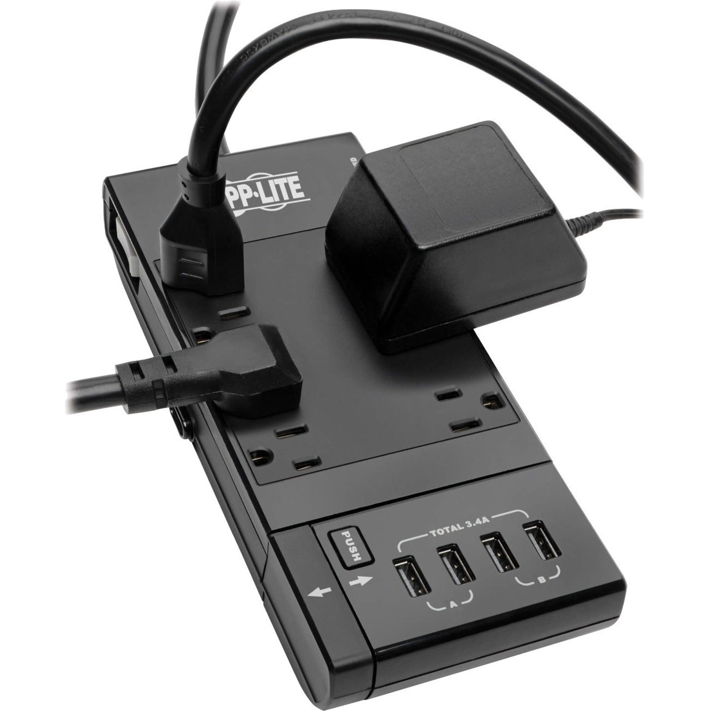 Diagonal view of Tripp Lite TLP68UBAM showing power adapter compatibility-alternate-image9