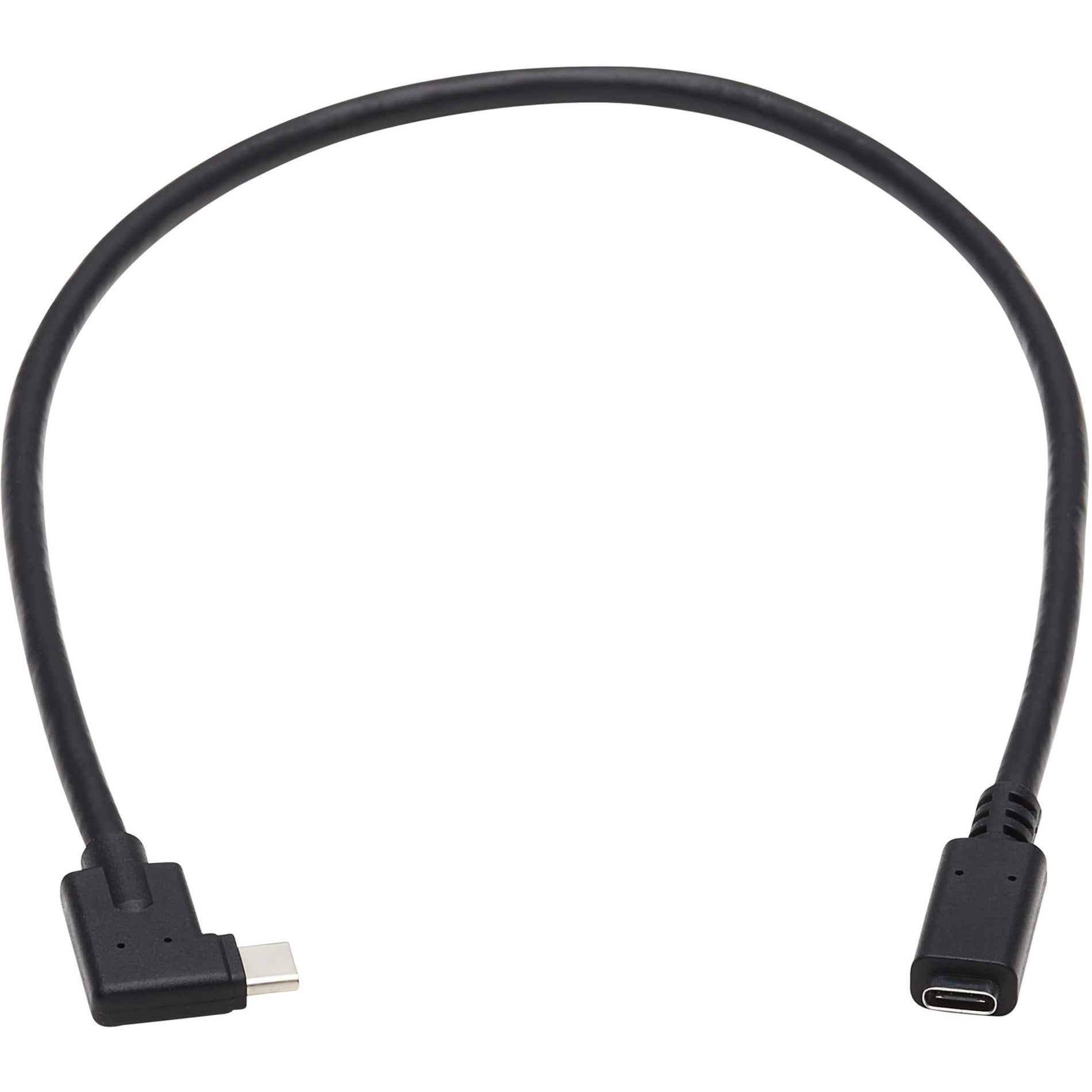 Câble d'extension USB-C Tripp Lite U421-20N-G2-RA M/F Noir 20 po (05 m) Résistant aux pliures Charge rapide Livraison d'énergie USB (USB PD) Connecteur à angle droit Résistant à la traction Prise en charge et lecture.