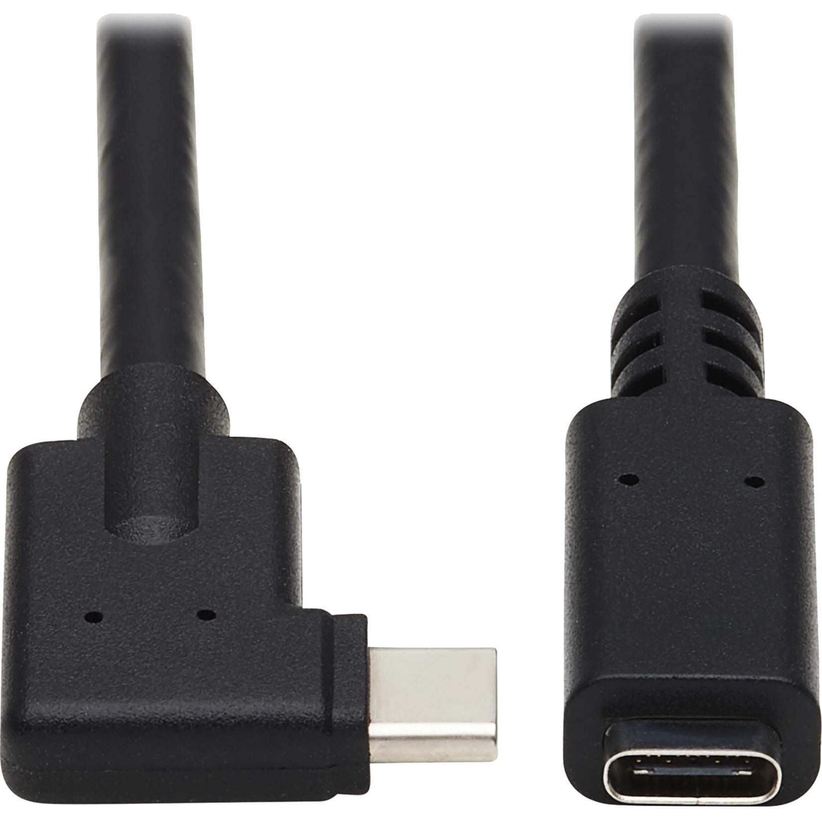 كابل تمديد USB-C من تريبات لايت U421-20N-G2-RA، م/ف، أسود، 20 بوصة (0.5 م)، مقاوم للانحناء، شحن سريع، توصيل الطاقة عبر USB (USB PD)، موصل بزاوية، مقاوم للإجهاد، توصيل وتشغيل