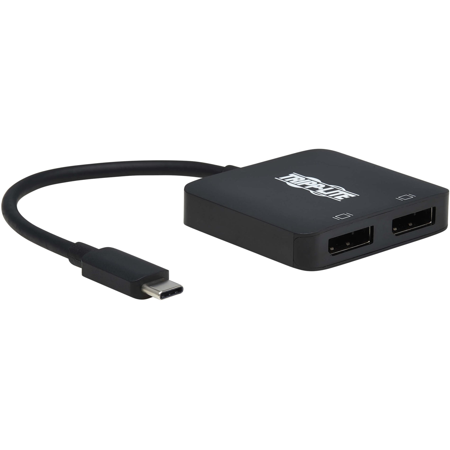 Tripp Lite USB-C to dual DisplayPort adapter showing main unit and cable connection-alternate-image1