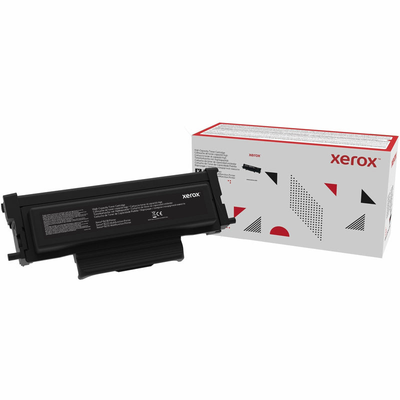 Xerox 006R04400 high-capacity black toner cartridge shown with retail packaging featuring geometric design elements in red, black and white