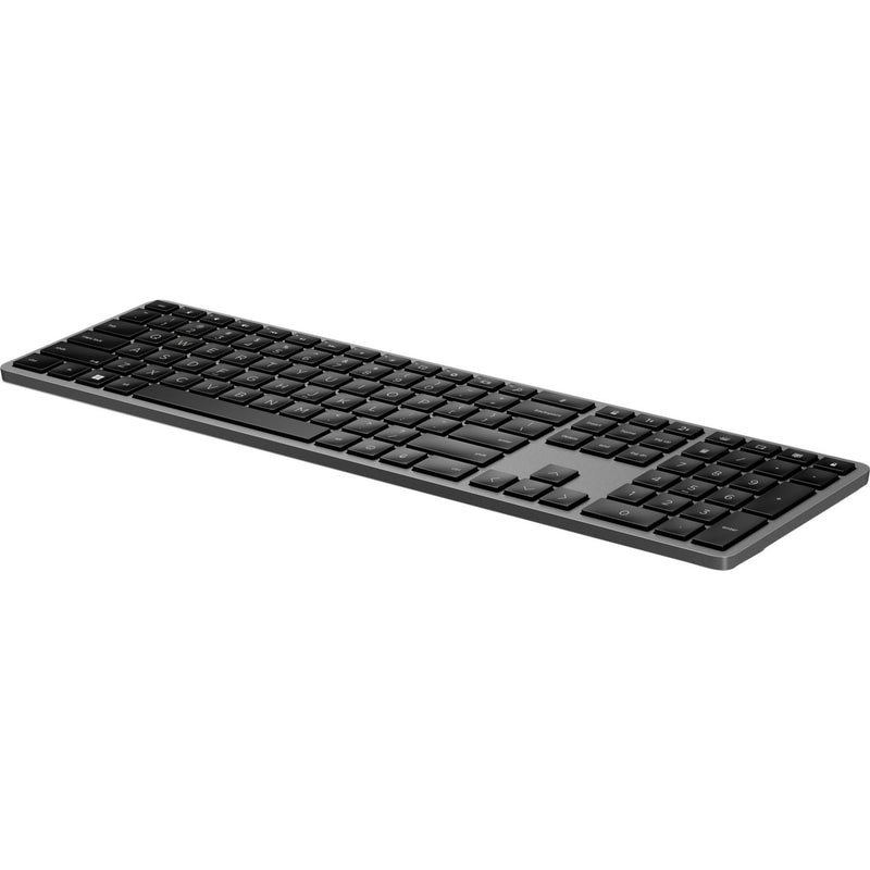 Angled perspective of HP 975 Wireless Keyboard highlighting premium build quality