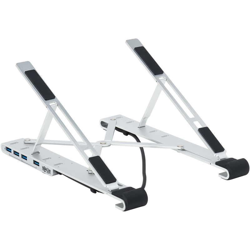 Angled view of Tripp Lite laptop stand showing height adjustment features