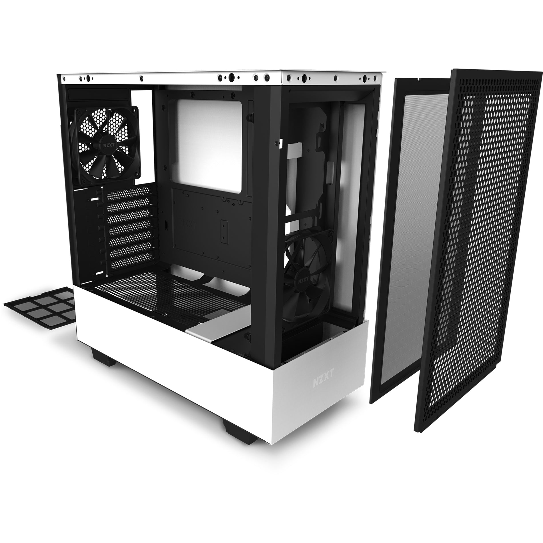 NZXT CA-H52FW-01 H510 Flow Compact Mid-tower Case, Matt White, 6 Expansion Bays, 7 Expansion Slots, 2 USB Ports, Tempered Glass, Steel