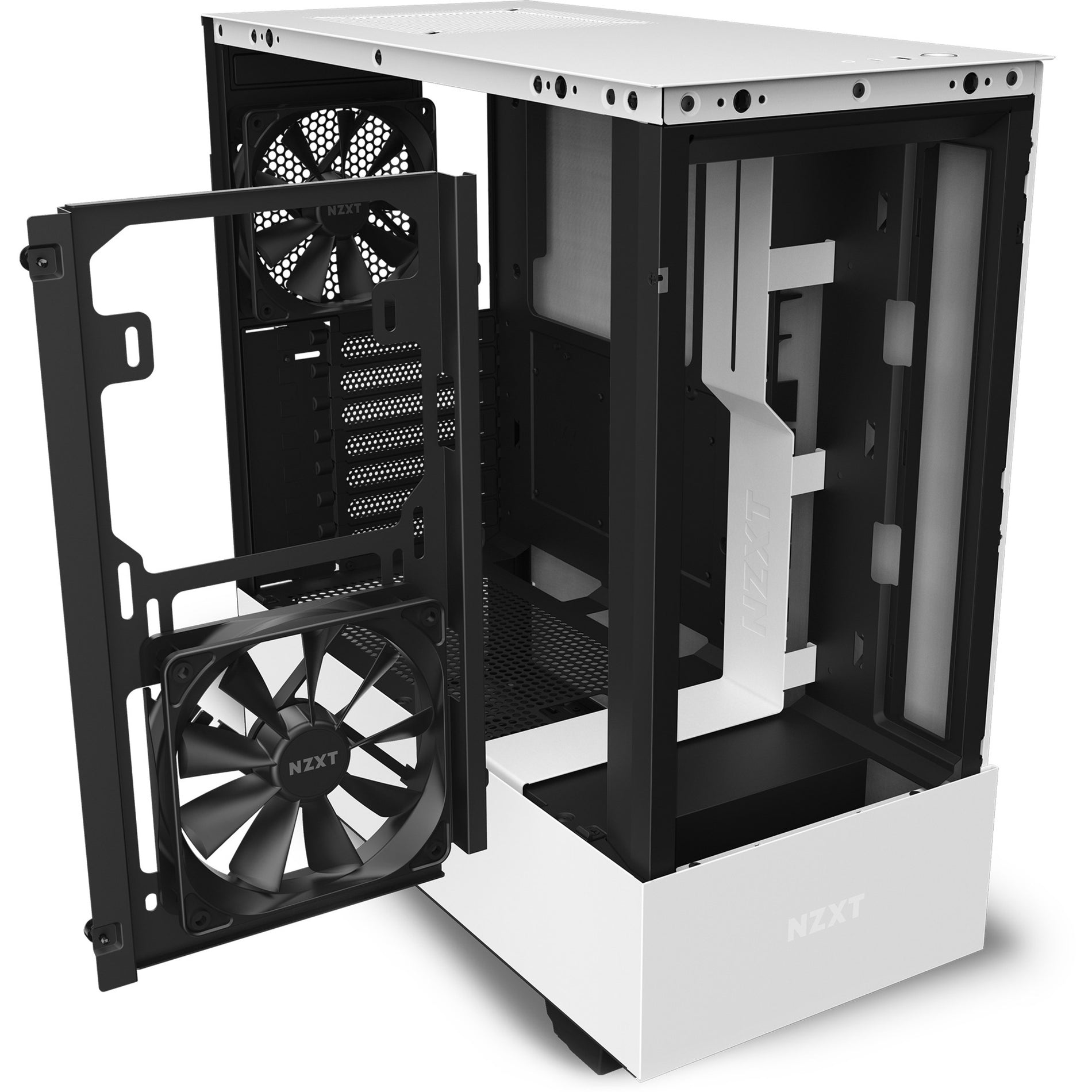 NZXT CA-H52FW-01 H510 Flow Compact Mid-tower Case, Matt White, 6 Expansion Bays, 7 Expansion Slots, 2 USB Ports, Tempered Glass, Steel