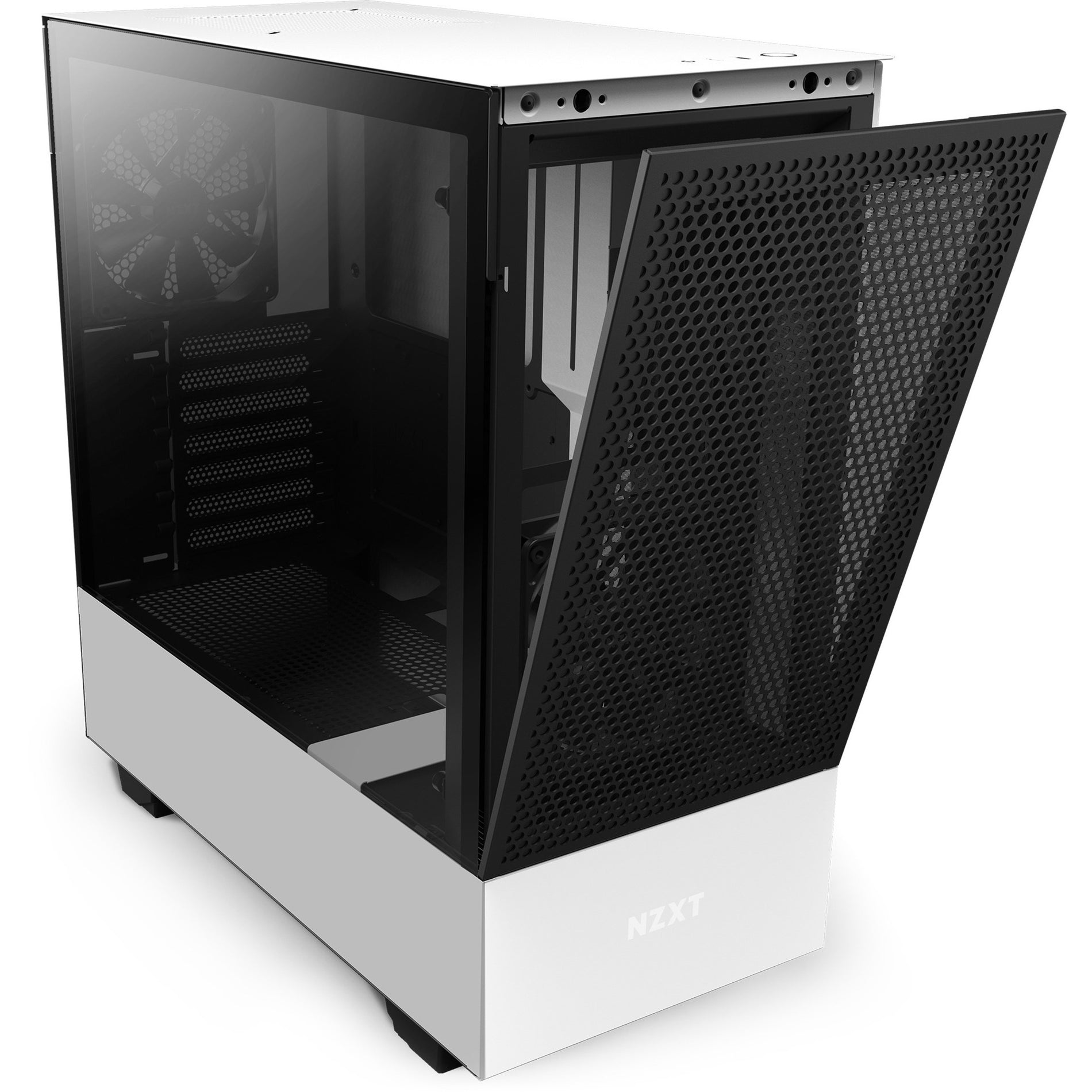 NZXT CA-H52FW-01 H510 Flow Compact Mid-tower Case, Matt White, 6 Expansion Bays, 7 Expansion Slots, 2 USB Ports, Tempered Glass, Steel