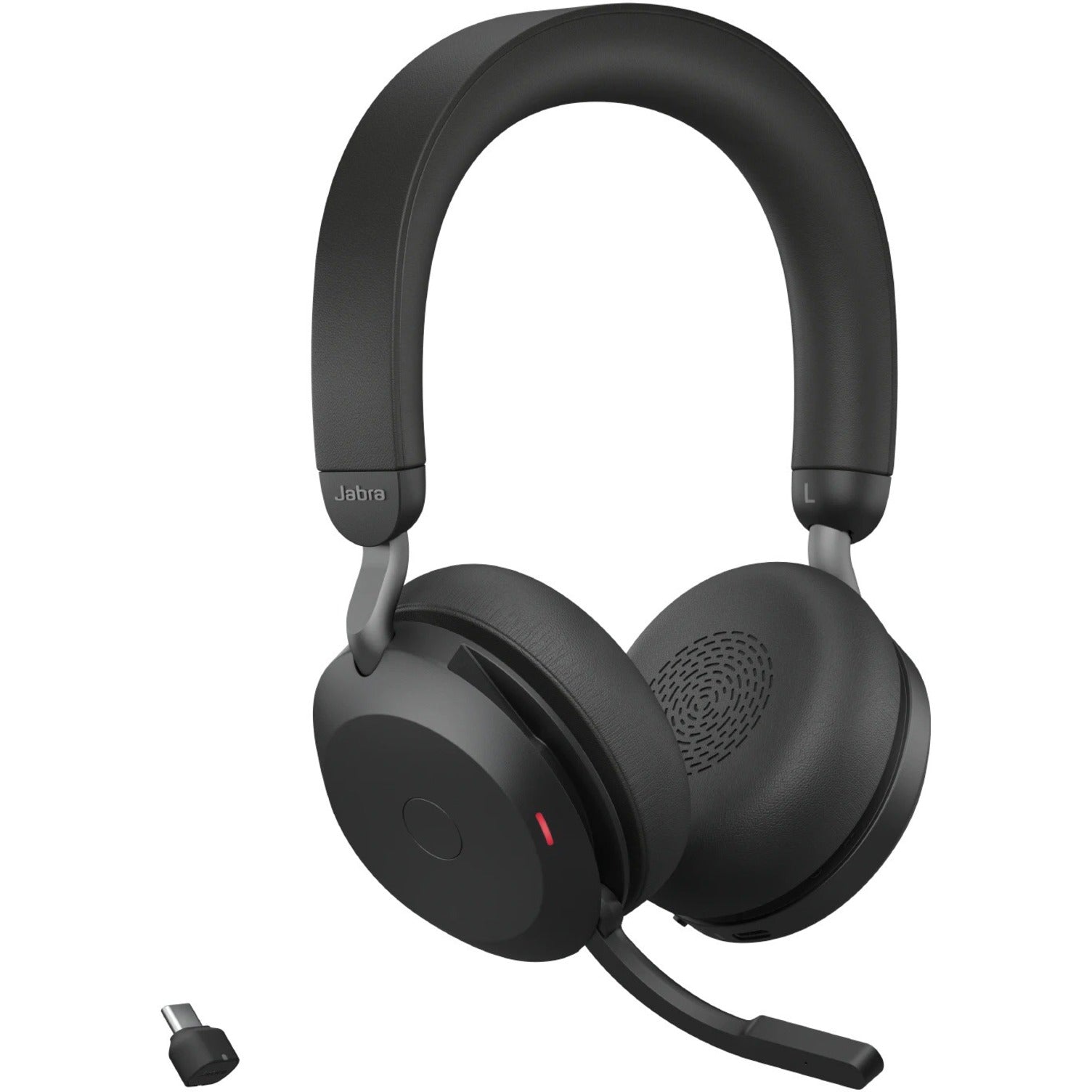 Jabra Evolve2 75 headset with boom microphone and USB adapter in black-alternate-image1