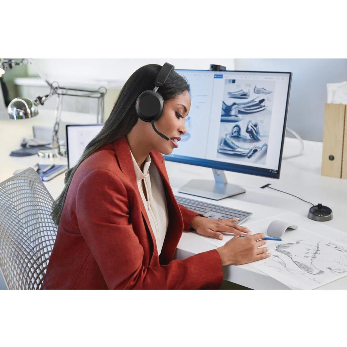 Professional using Jabra Evolve2 75 in office setting-alternate-image7