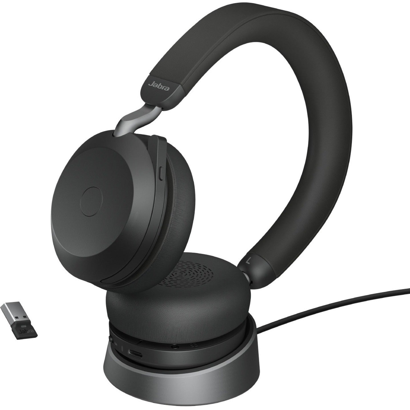 Jabra Evolve2 75 on charging stand with USB adapter-alternate-image5