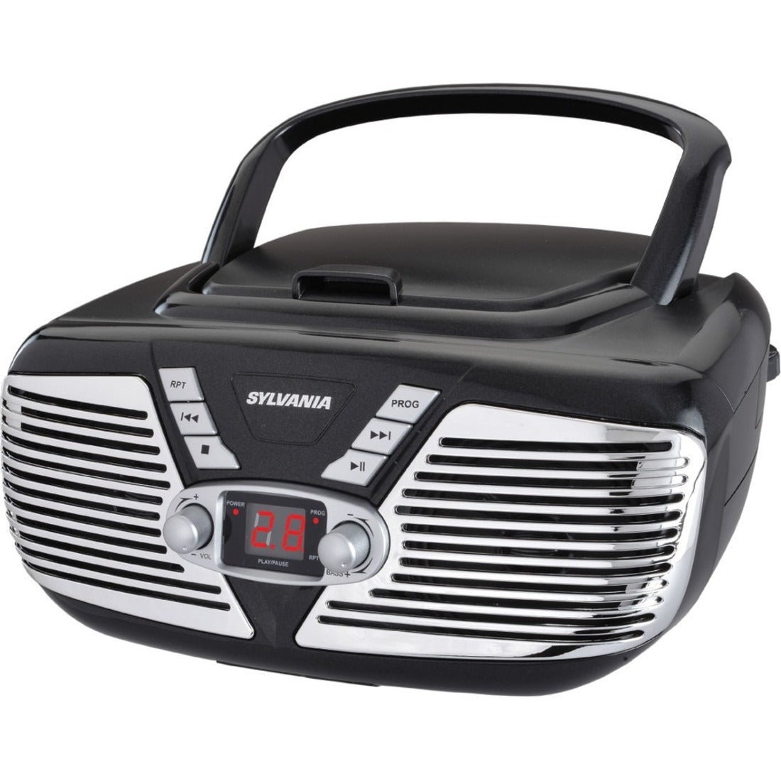 Sylvania SRCD211-BLACK Retro Portable CD Radio Boombox, Lightweight and Portable with FM Radio and LED Display