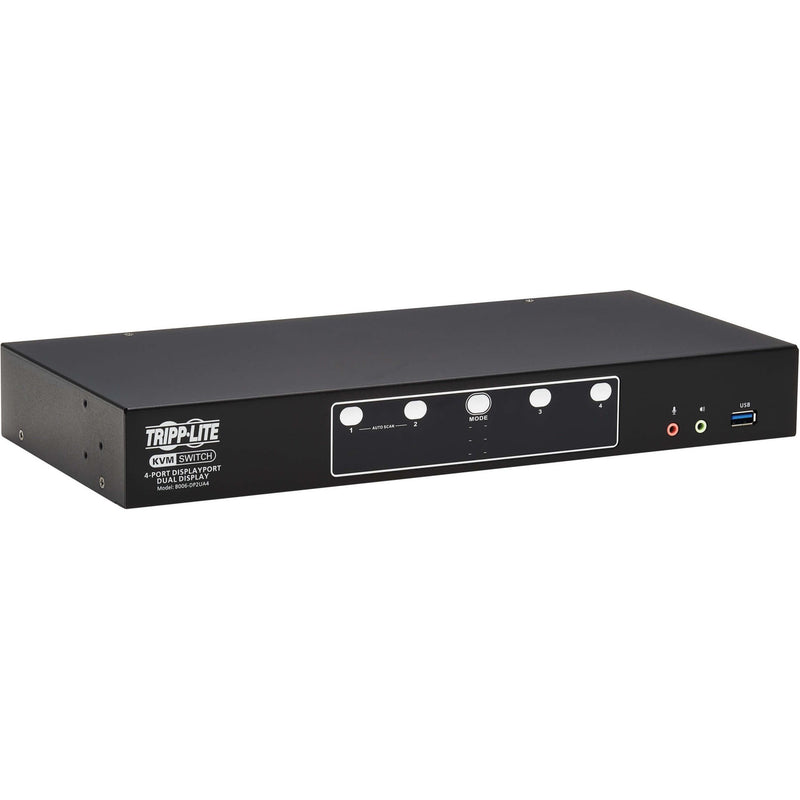 Front view of Tripp Lite B006-DP2UA4 DisplayPort KVM switch showing control buttons and USB ports