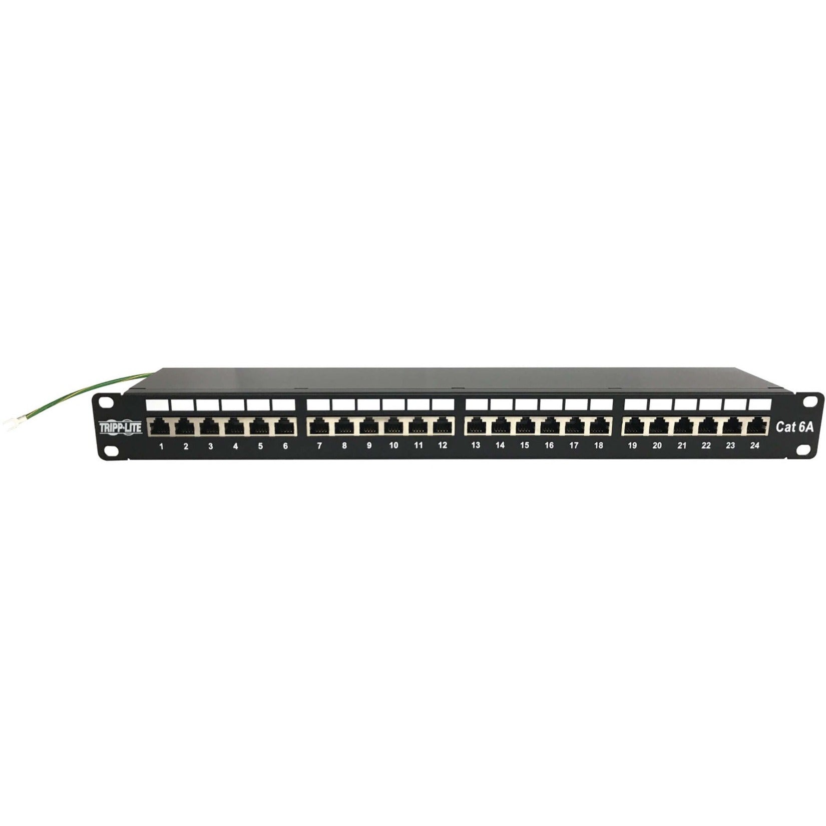 Side view of Cat6a patch panel showing integrated grounding wire connection-alternate-image3