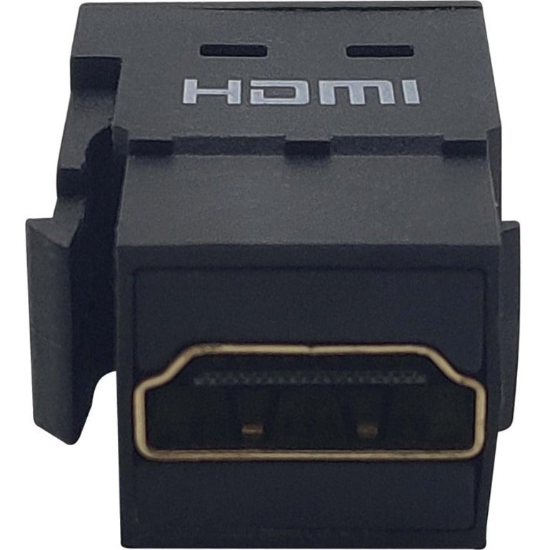 Close-up view of HDMI coupler showing gold-plated connector and HDMI branding