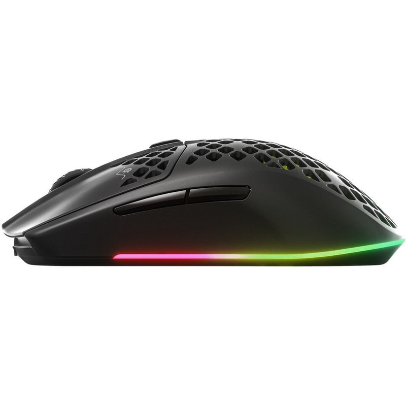 Side profile view of the Aerox 3 Wireless gaming mouse with RGB lighting strip