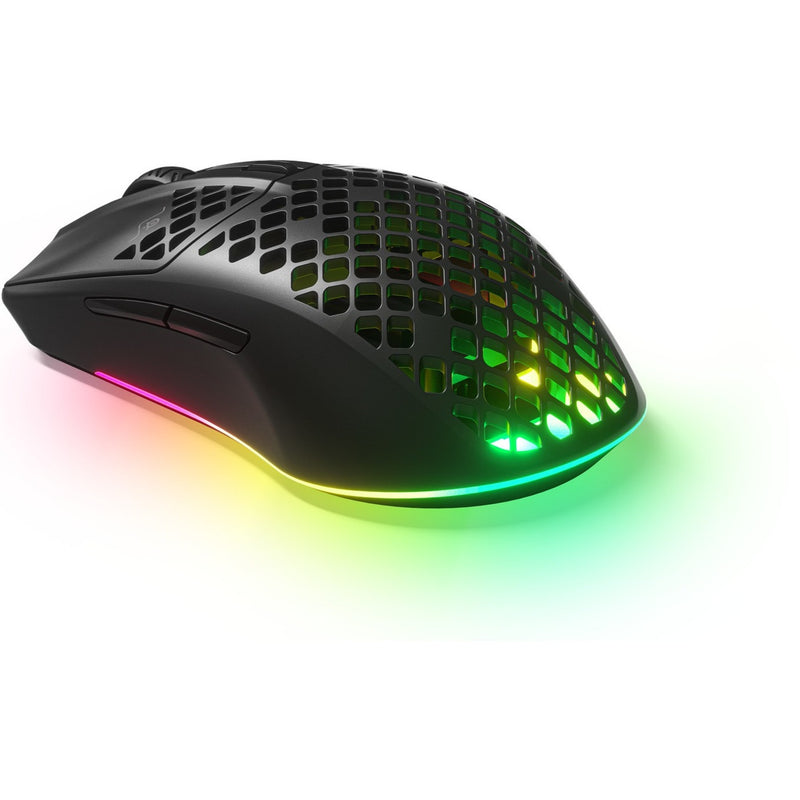 Aerox 3 Wireless mouse displaying vibrant RGB lighting effects