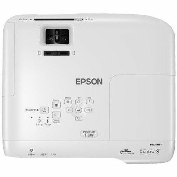 Epson V11H985020-N PowerLite 119W Projector, WXGA, 4000 lm, 16:10, 16,000:1, Refurbished