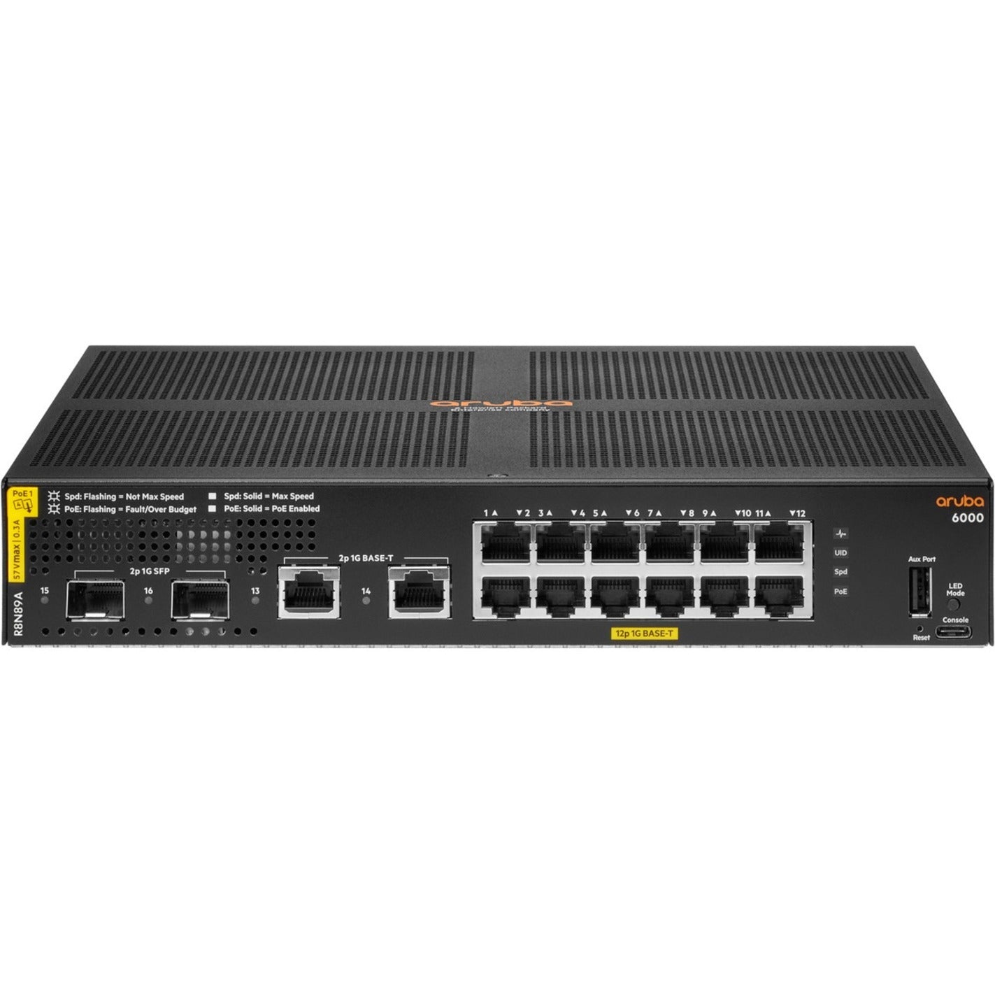 Aruba 6000 48G Class4 PoE 4SFP 370W Switch, Gigabit Ethernet, 12 Network Ports