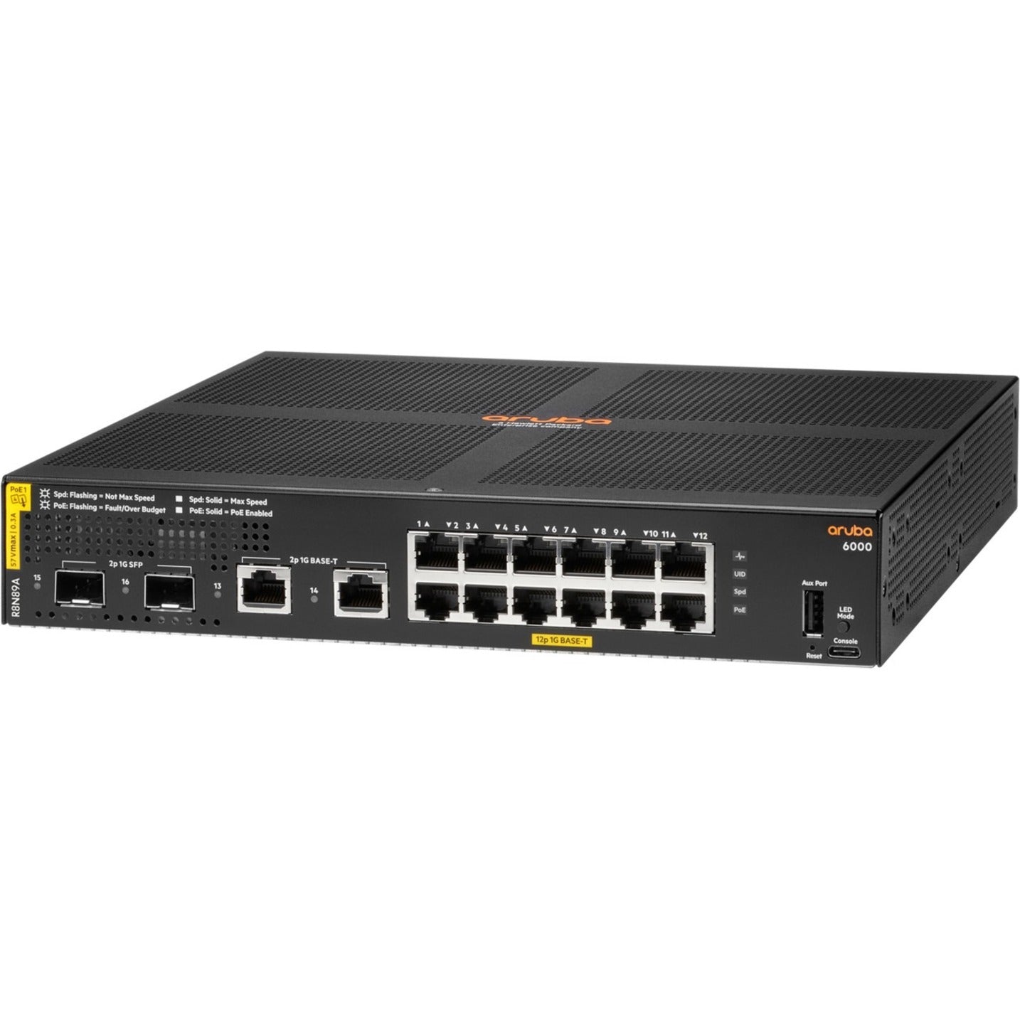 Aruba 6000 48G Class4 PoE 4SFP 370W Switch, Gigabit Ethernet, 12 Network Ports