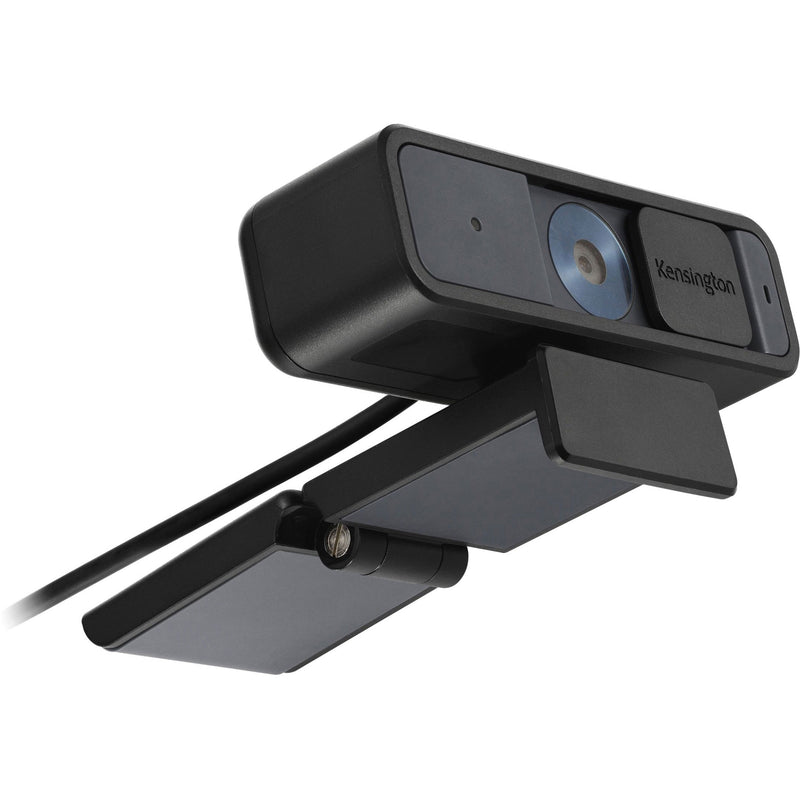 Angled view of Kensington W2000 webcam showing mounting mechanism and rotation capabilities