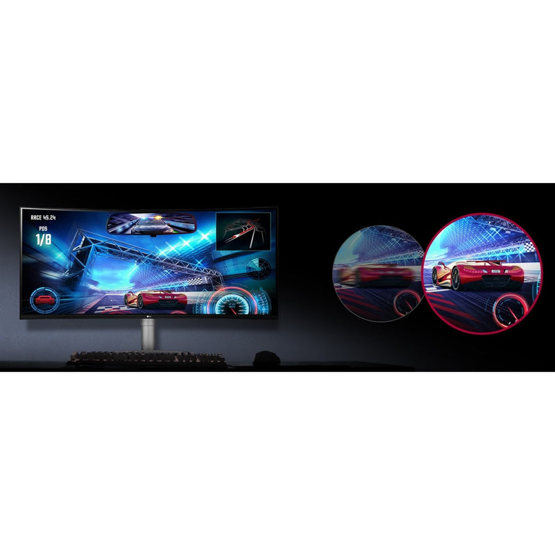 Racing game demonstration showing motion clarity on ultrawide display