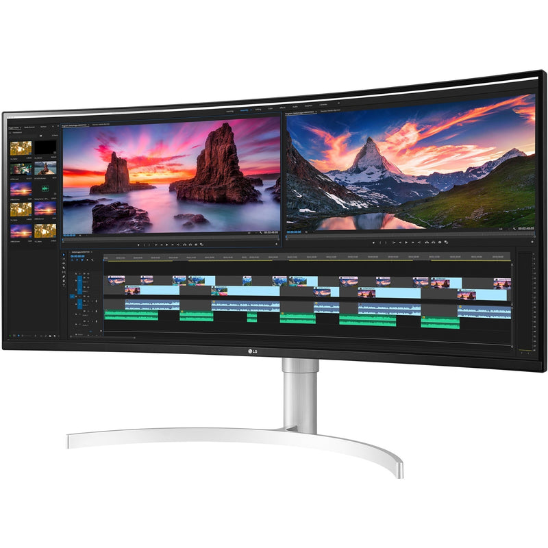 LG monitor displaying professional video editing software interface