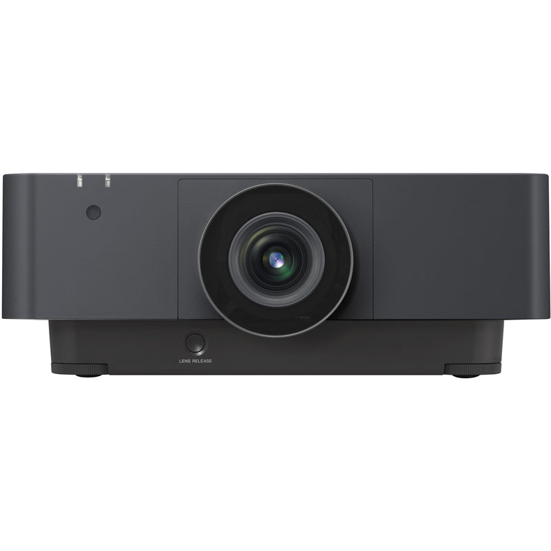 Front view of Sony VPL-FHZ85 projector showing high-performance lens and sleek design