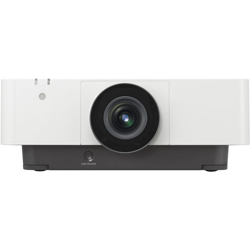 Direct front view of Sony VPL-FHZ80 projector emphasizing symmetrical design and lens placement