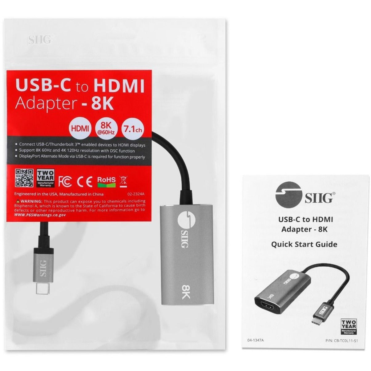 SIIG - Adaptateur USB-C vers HDMI - 8K Réversible Brancher et Utiliser Gris Sidéral