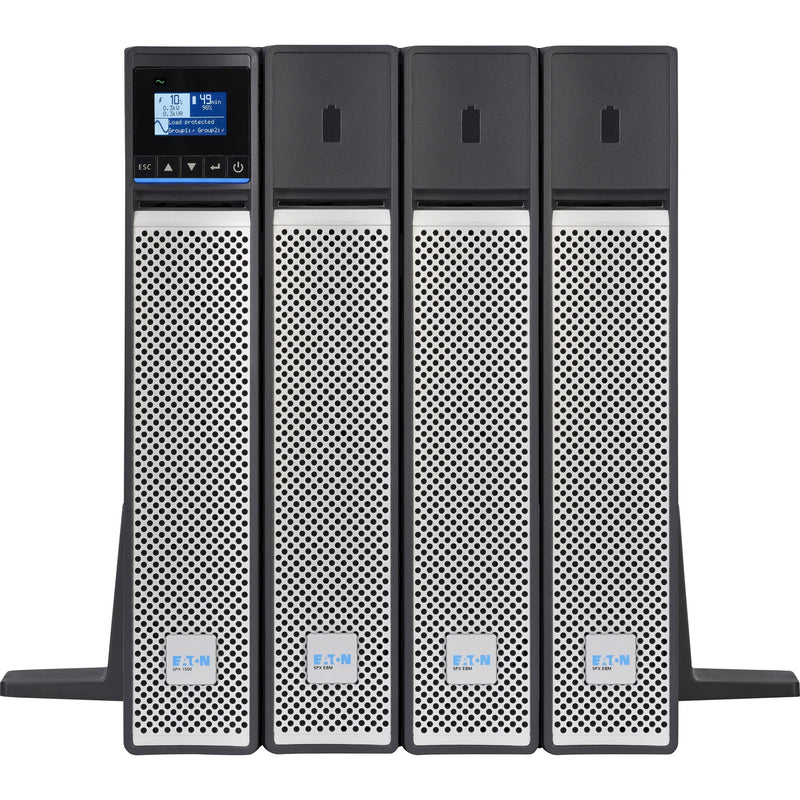 Multi-unit configuration of Eaton 5PX G2 UPS system showing extended battery module installation